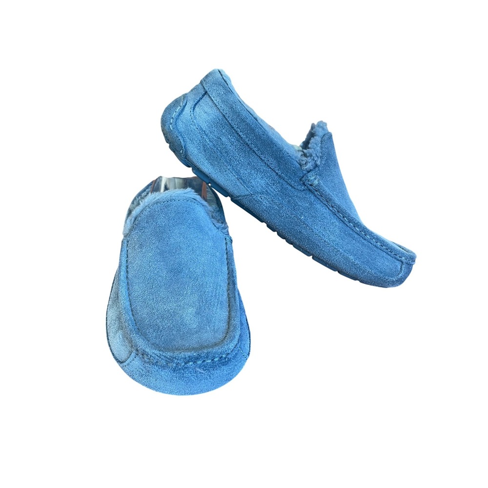 UGG Ascot Slate Blue Suede Sheepskin Lined Mens Slipper Moccasin 1101110 Size 9
